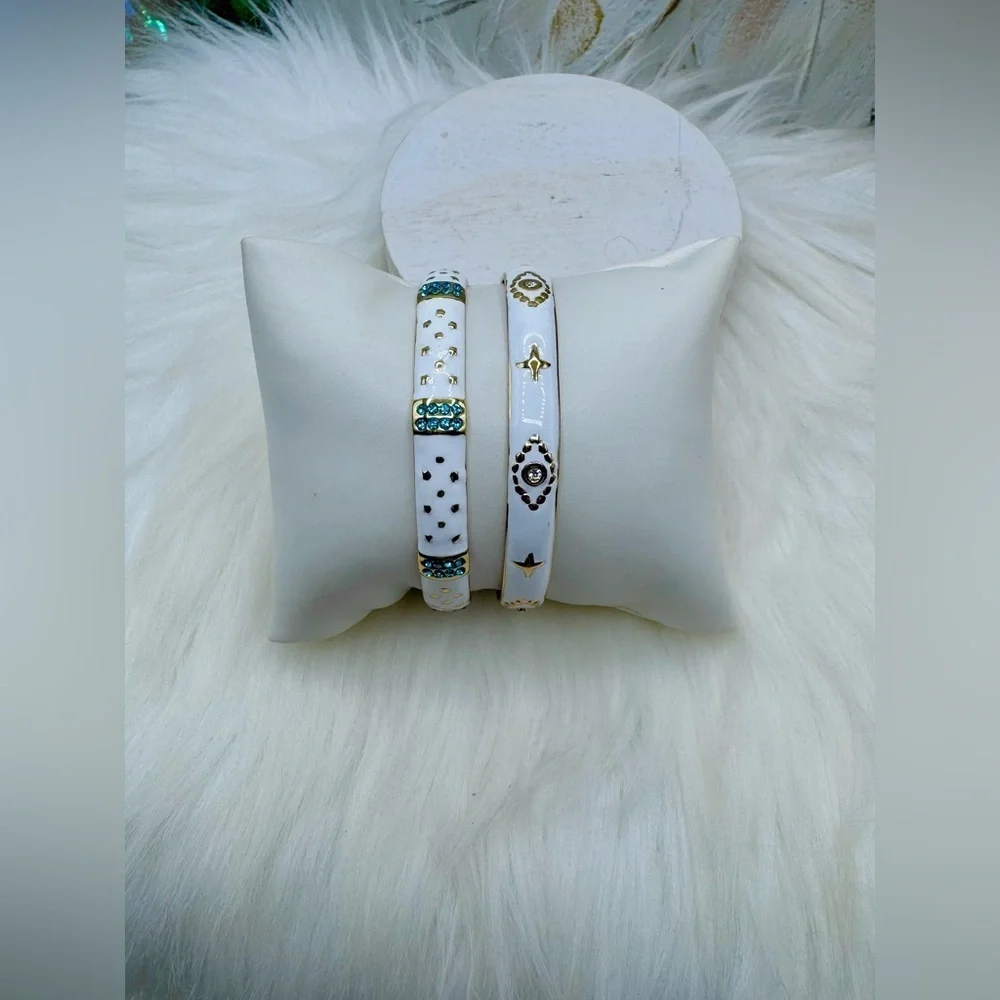 Stainless Steel Gold and White Cuffs Statement Bracelets